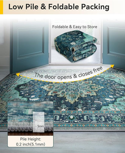 RELEANY Area Rugs Small 2'6"x4' Washable Non-Slip, Floral Vintage Distress - Image 5