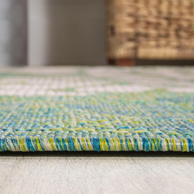 JONATHAN Y Floral Textured Weave Indoor Outdoor Area Rug 5X8 Cream/Green - Image 6