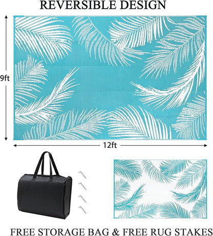 Pauwer Waterproof Outdoor Rug 9x12, Reversible Plastic Straw Patio Camping Rug - Image 2