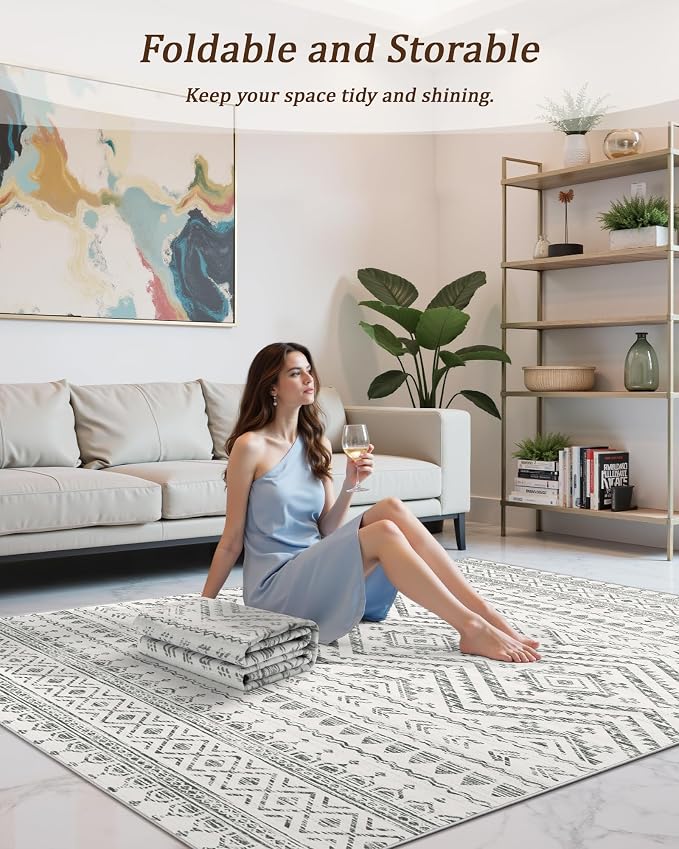 Miukiki 5x7 Area Rug for Living Room Moroccan Washable Rugs Non Slip Indoor - Image 5