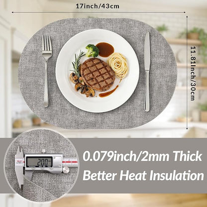 Placemats Set of 4, 11.8 x 17 Inch, Light Grey | Heat Resistant Oval Faux - Image 3