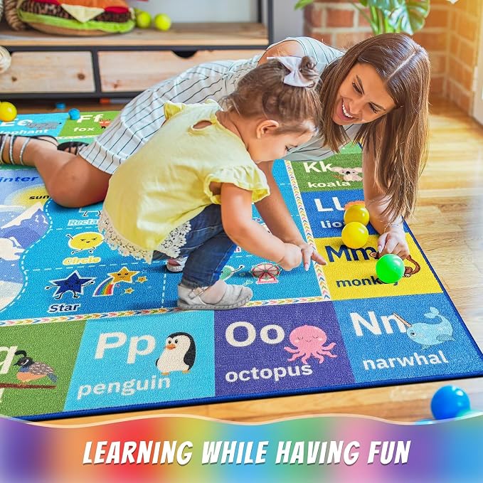 Macgace ABC Kids Rug for Playroom, 4x6 Washable Classroom Area Rugs, Toddler - Image 2