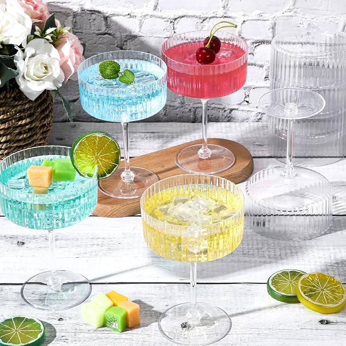Jingmore 100 Pcs Ribbed Martini Glasses 10 oz Disposable Plastic Vintage Ribbed - Image 5
