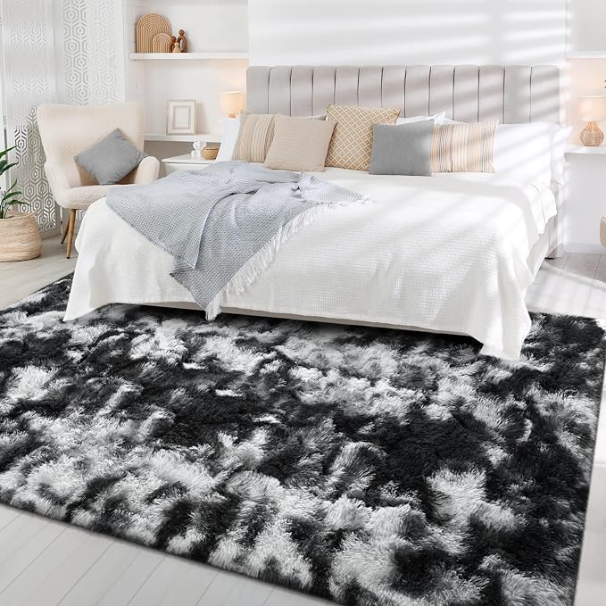 FlyDOIT Large Area Rugs for Living Room, 4x6 Feet Tie-Dyed Black and White - Image 3