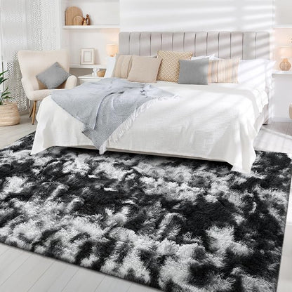 FlyDOIT Large Area Rugs for Living Room, 4x6 Feet Tie-Dyed Black and White - Image 3