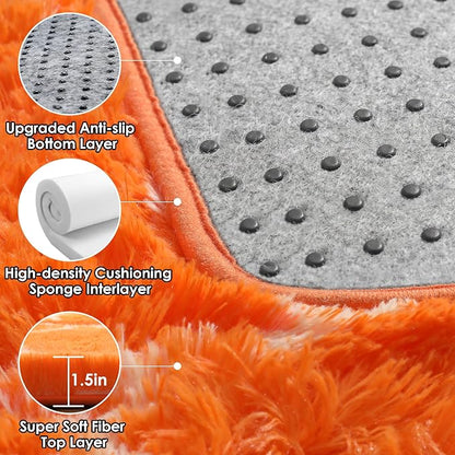 ONASAR Rugs for Living Room Bedroom, 5x8 Fluffy Orange and White Area Rug - Image 4