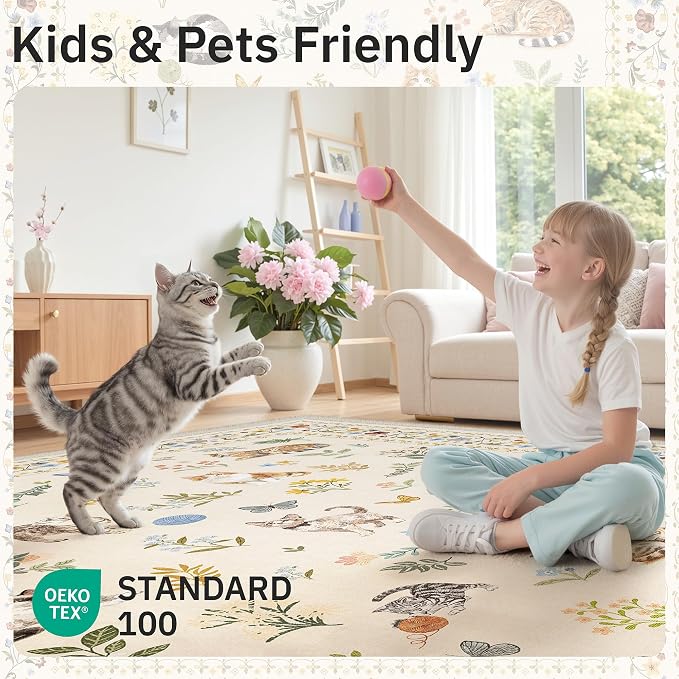 Soalmost 2x3 Cat Rugs for Entryway, Machine Washable Door Mat Animal Floral - Image 4