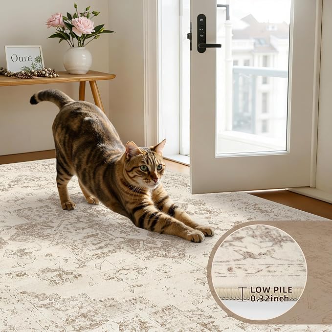 2'6''x8' Hallway Washable Runner Rug: Vintage Boho Neutral Kitchen Rug Soft - Image 5