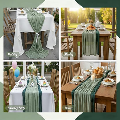 Cheesecloth Table Runner 2 Pack Sage Green and Dark Green, Boho Gauze Table - Image 6