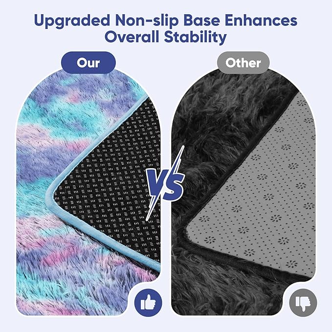Rainbow 8x10 Fluffy Rugs for Girls Bedroom: Large Shag High Pile Area Rug - Image 6