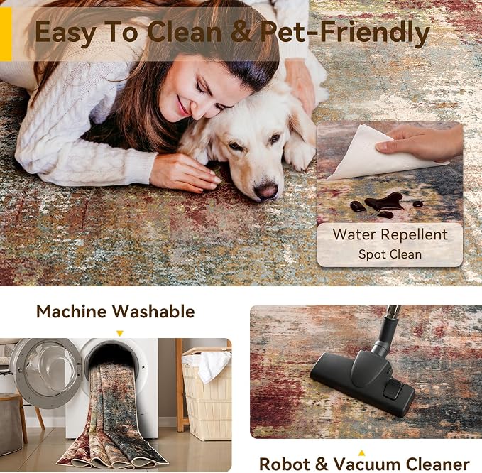 RELEANY Washable Area Rugs 8ft Non-Slip Modern Abstract Soft - Image 5