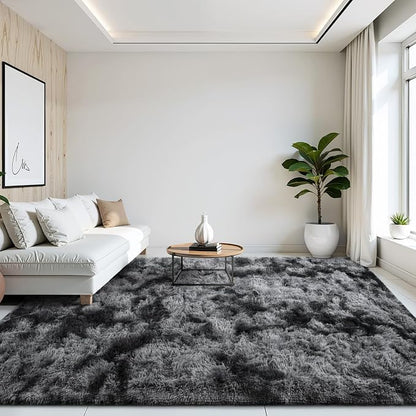 FlyDOIT Large Area Rugs for Living Room, 4x6 Feet Tie-Dyed Black and Grey - Image 4