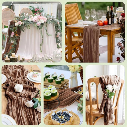 Cheesecloth Table Runner 10FT 4Pcs Brown Boho Gauze Rustic Sheer Runners | - Image 7