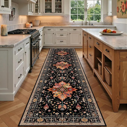 RELEANY Area Rugs Runner 3'x9' Washable Non-Slip, Floral Vintage Distress by RELEANY