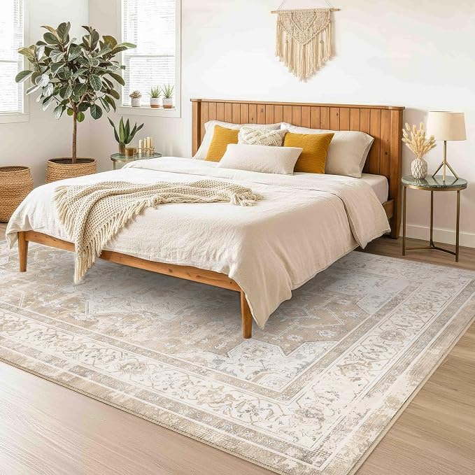 10x12 Area Rug for Living Room-Vintage Farmhouse Boho Floral Neutral Washable - Image 4