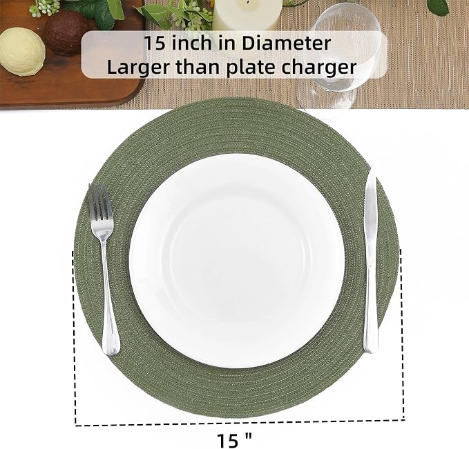 SHACOS Round Placemats Set of 12 Washable 15 inch Round Table Mats Cotton - Image 5