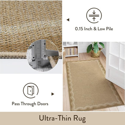 LIVEBOX Scalloped Washable 2x6 Kitchen Runner Rug, Easy Jute Geometric Tan Rug - Image 5