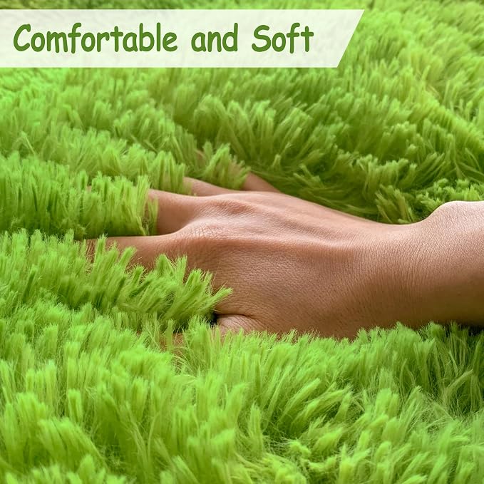 Tie Dyed Grass Green Shag Rug 5x8, Soft Plush Green Fluffy Rug Large Fuzzy Area - Image 3