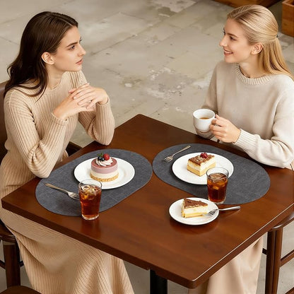 Placemats Set of 6, 11.8 x 17 Inch, Dark Grey | Heat Resistant Oval Faux - Image 7