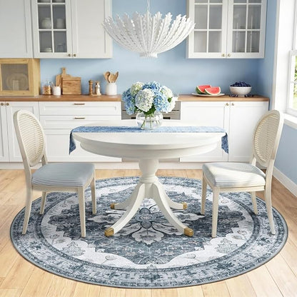 RELEANY Area Rugs Round 6ft Washable Non-Slip, Floral Vintage Distress - Image 2