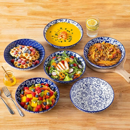 vancasso Selene 8.5" Pasta Bowls Set of 6, 40 oz Porcelain Shallow Salad Bowls - Image 5