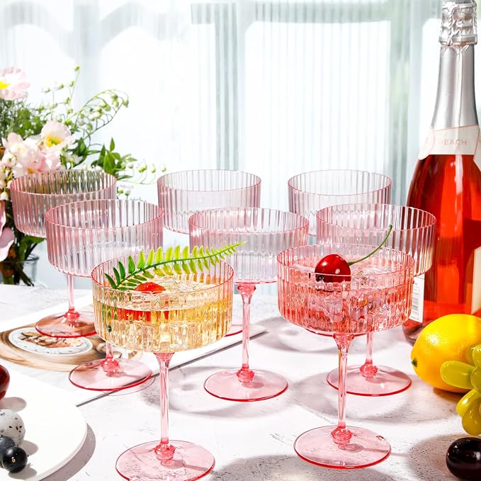 Jingmore 48 Pcs Ribbed Martini Glasses 10 oz Disposable Plastic Vintage Ribbed - Image 5
