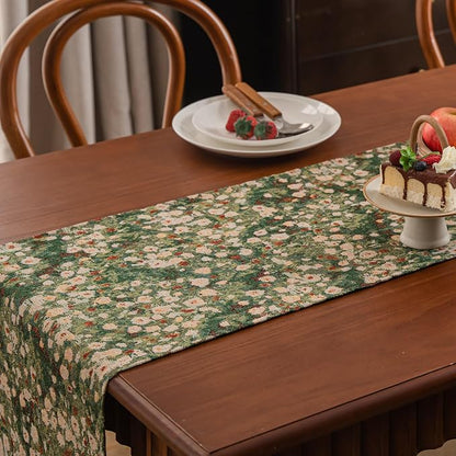 Ditsy Floral Table Runner Daisy Green 13 x 94 Inch | Jacquard Weave Pattern - Image 4