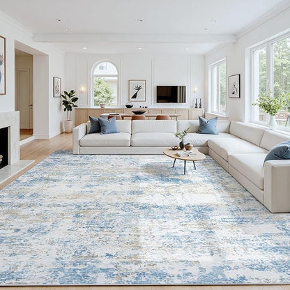 Area Rug 5x7 Living Room Rug Washable: No-Slip Abstract Soft Thin Large Blue by Oriannal