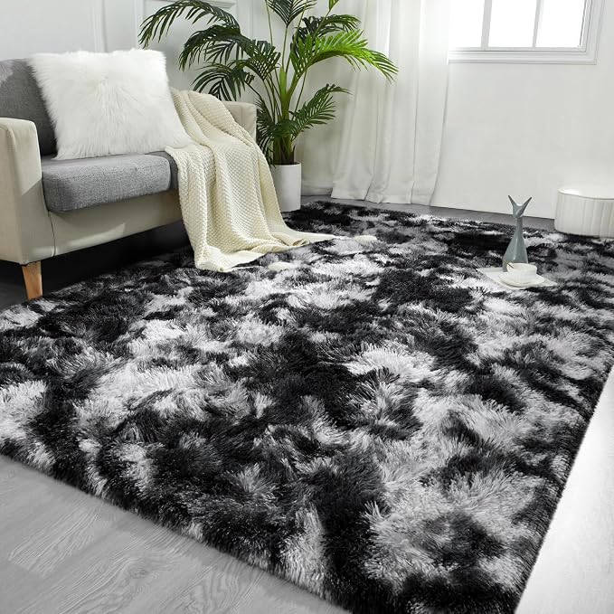 FlyDOIT Large Area Rugs for Living Room, 4x6 Feet Tie-Dyed Black and White by FlyDOIT