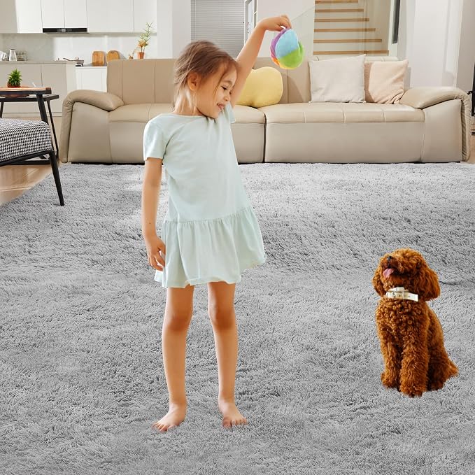 Ultra Soft Rug for Living Room, 8X10 Light Grey Fluffy Shag Area Rug for Bedroom - Image 7