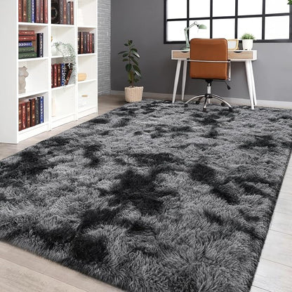 FlyDOIT Large Area Rugs for Living Room, 4x6 Feet Tie-Dyed Black and Grey - Image 9