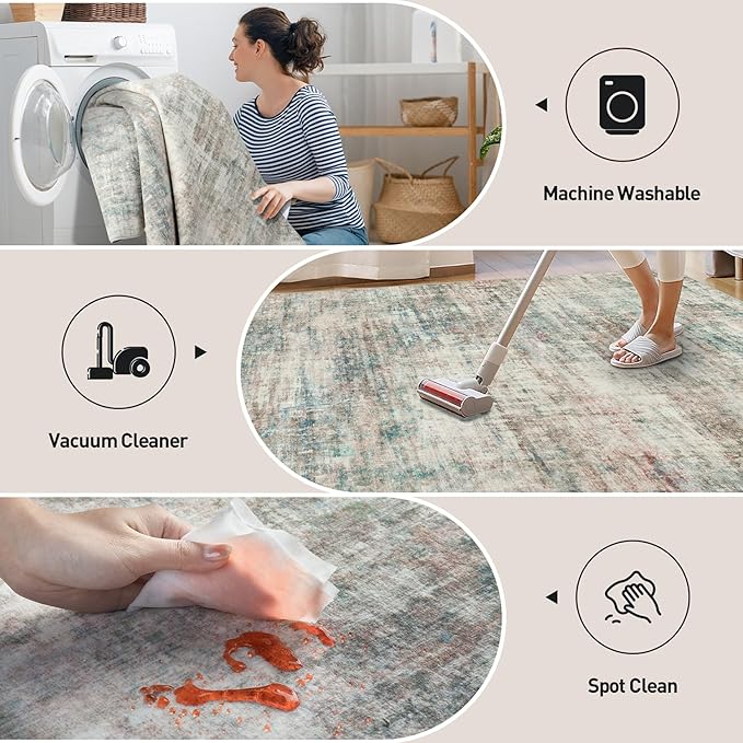 9x12 Area Rugs Washable Rug: Modern Abstract Living Room Rug Soft Anti-Skid - Image 3