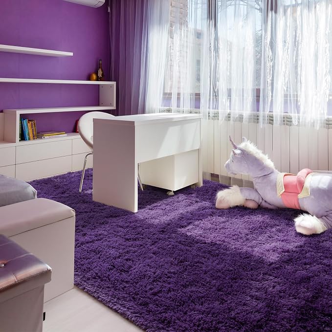 Andecor Shag Area Rug for Living Room, 4x6 Feet Purple Soft Fluffy Indoor Plush - Image 3