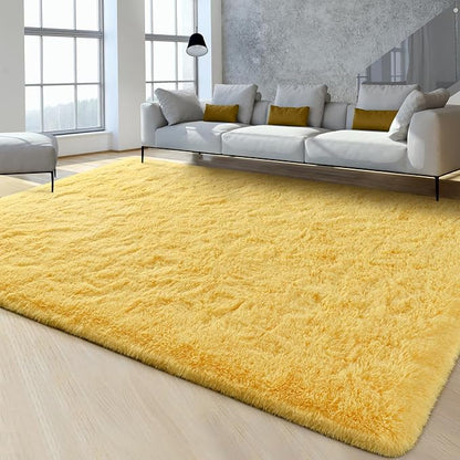 FlyDOIT Large Area Rugs for Living Room, 5x8 Feet Yellow Shaggy Rug Fluffy - Image 2