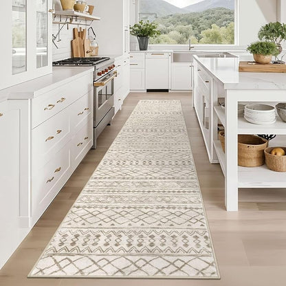 KUTA Moroccan Washable Hallway Runner Rug, 2.6x12 Non-Slip Vintage Beige Boho - Image 2