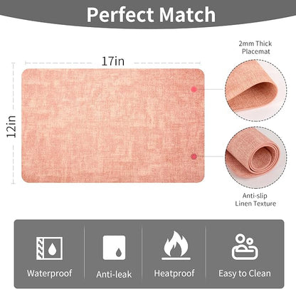 Maxpearl Faux Leather Placemats Set of 6, Peachy Pink | Waterproof - Image 7