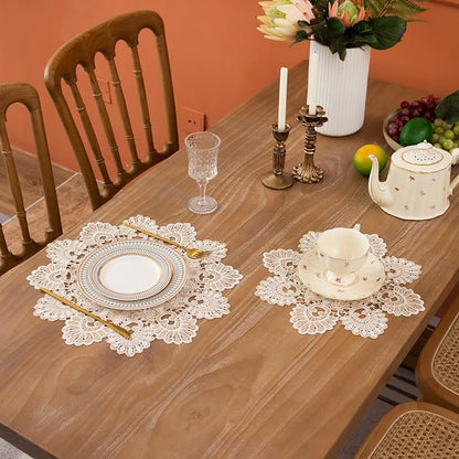 European Antique Jacquard Lace Table Doilies, Small Farmhouse Linen Embroidered - Image 6