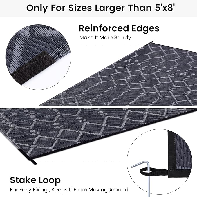 Smiry Outdoor Rug 6x9 ft, Waterproof Reversible Plastic Straw Rugs, Boho - Image 4