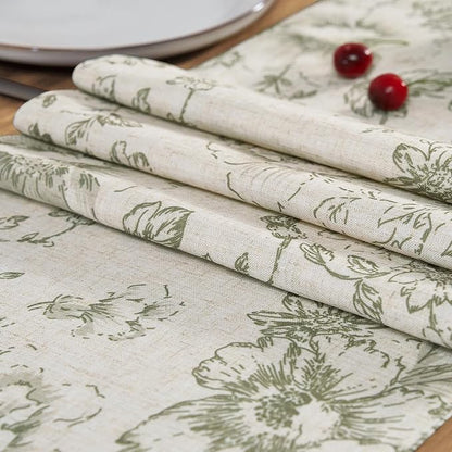 jinchan Green Floral Linen Table Runner 13 x 72 Inch Rustic | Nature-inspired - Image 6