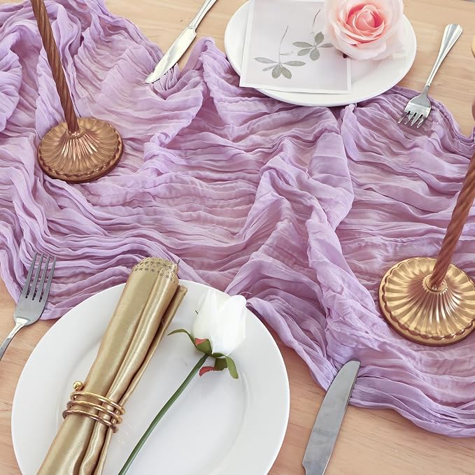 1 Pack Lilac Purple Cheesecloth Table Runner 120 Inch Boho Wedding Decor | - Image 5