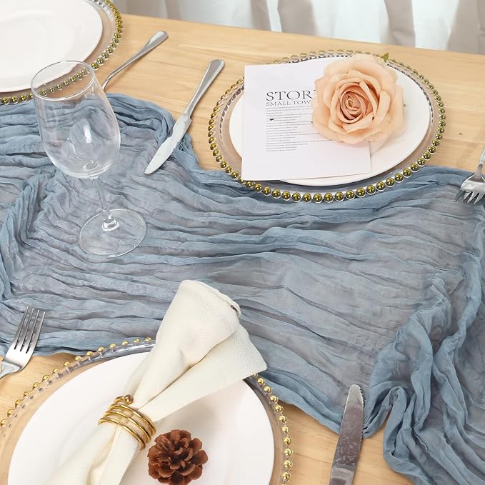 6 Pack Dusty Blue Cheesecloth Table Runner 120 Inch Boho Wedding Decor | - Image 4