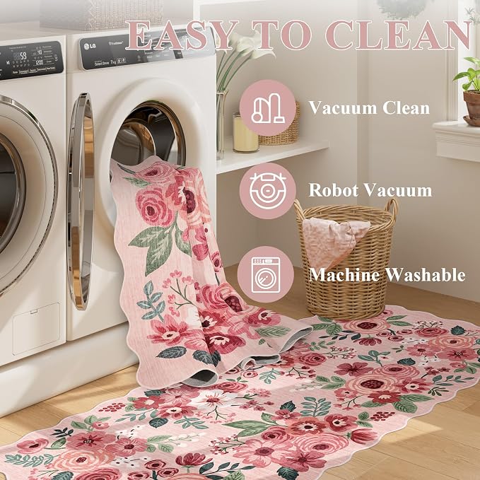DUKINO 3x8 Washable Runner Rug, Soft Indoor Floral Non Slip Long Runner Rug - Image 7