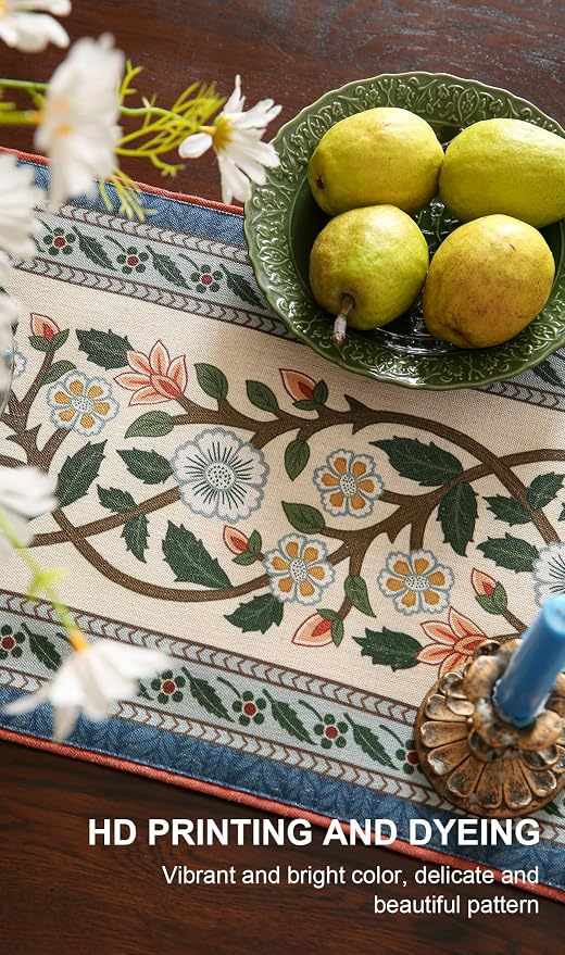 Designer Vintage Linen Long Table Runner, Floral Pattern, Dining Table - Image 5