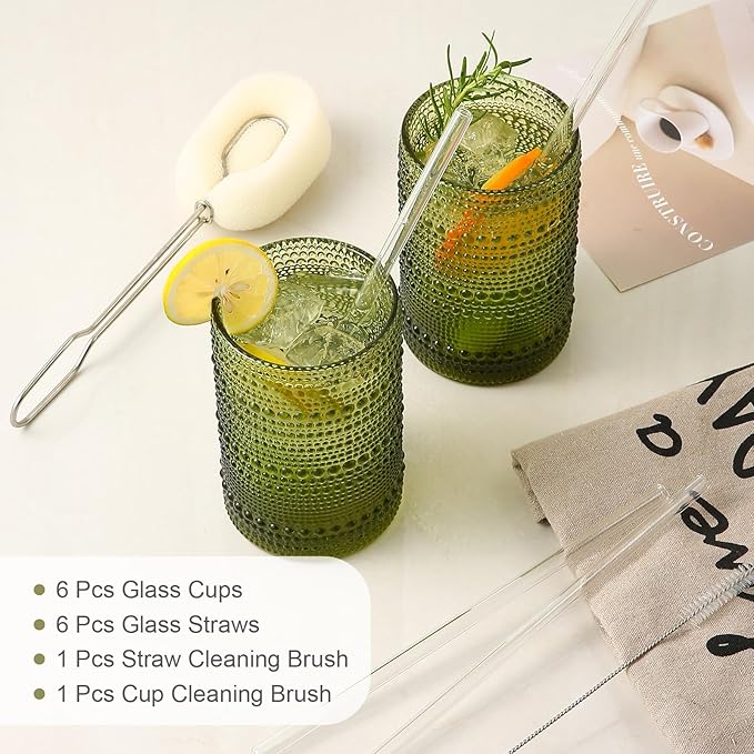 ZMOWIPDL Drinking Glasses Set of 6, 15 oz Green Hobnail Glass Cups | Vintage - Image 5