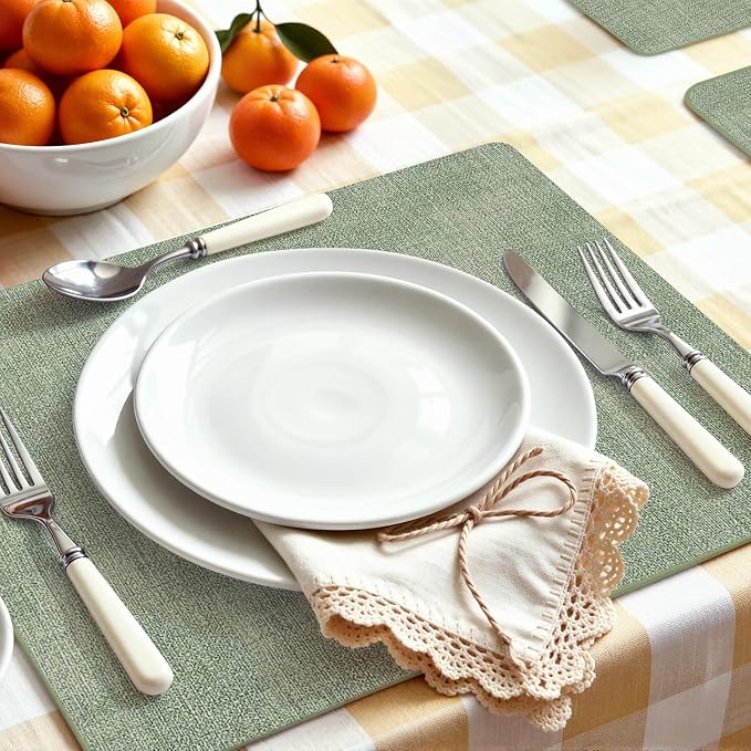 Faux Leather Heat Resistant Placemats 8 Packs, Waterproof Wipeable Dining PU - Image 7
