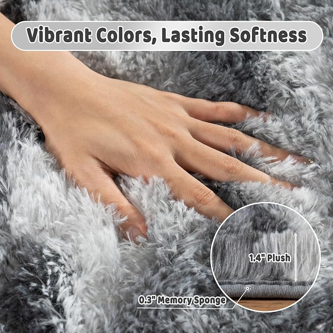 Shag Rugs for Living Room 9x12, Ultra Soft Abstract Grey Big Fuzzy Rugs for - Image 5