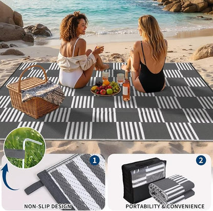 Garvee Waterproof Outdoor Rug 10x20, Checkered Foldable Plastic Straw Patio - Image 5