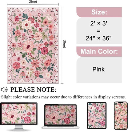 DUKINO 2x3 Rugs for Entryway, Floral Indoor Washable Door Mat, Non Slip Boho - Image 2