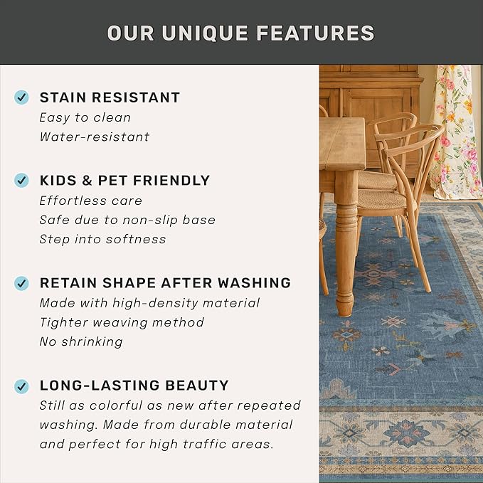 Washable 5x7 Blue Rugs for Kids Room, Boho 5 x 7 Nursery Rug Boys, Colorful - Image 7