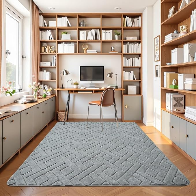 6x9 Grey Washable Area Rug for Bedroom Living Room, Modern Geometric Shag - Image 7